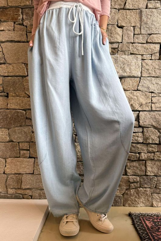 Washed Chambray Balloon Barrel Jean Light